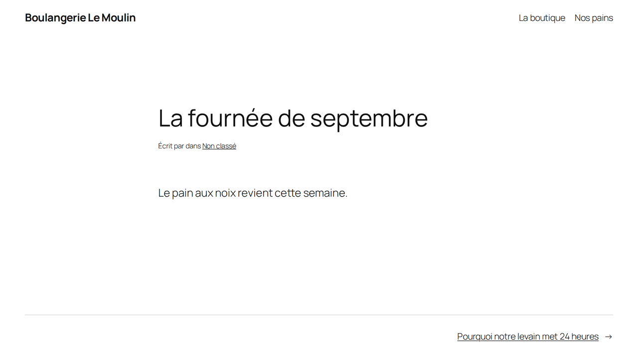 Le site boulangerie-lemoulin.fr de nouveau en ligne, une page interne s'affichant normalement
