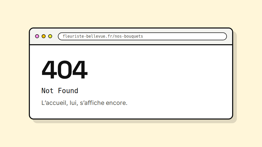 Fenêtre de navigateur affichant 404, Not Found