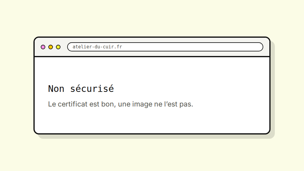 Barre d'adresse de navigateur affichant, non sécurisé, avec un cadenas barré